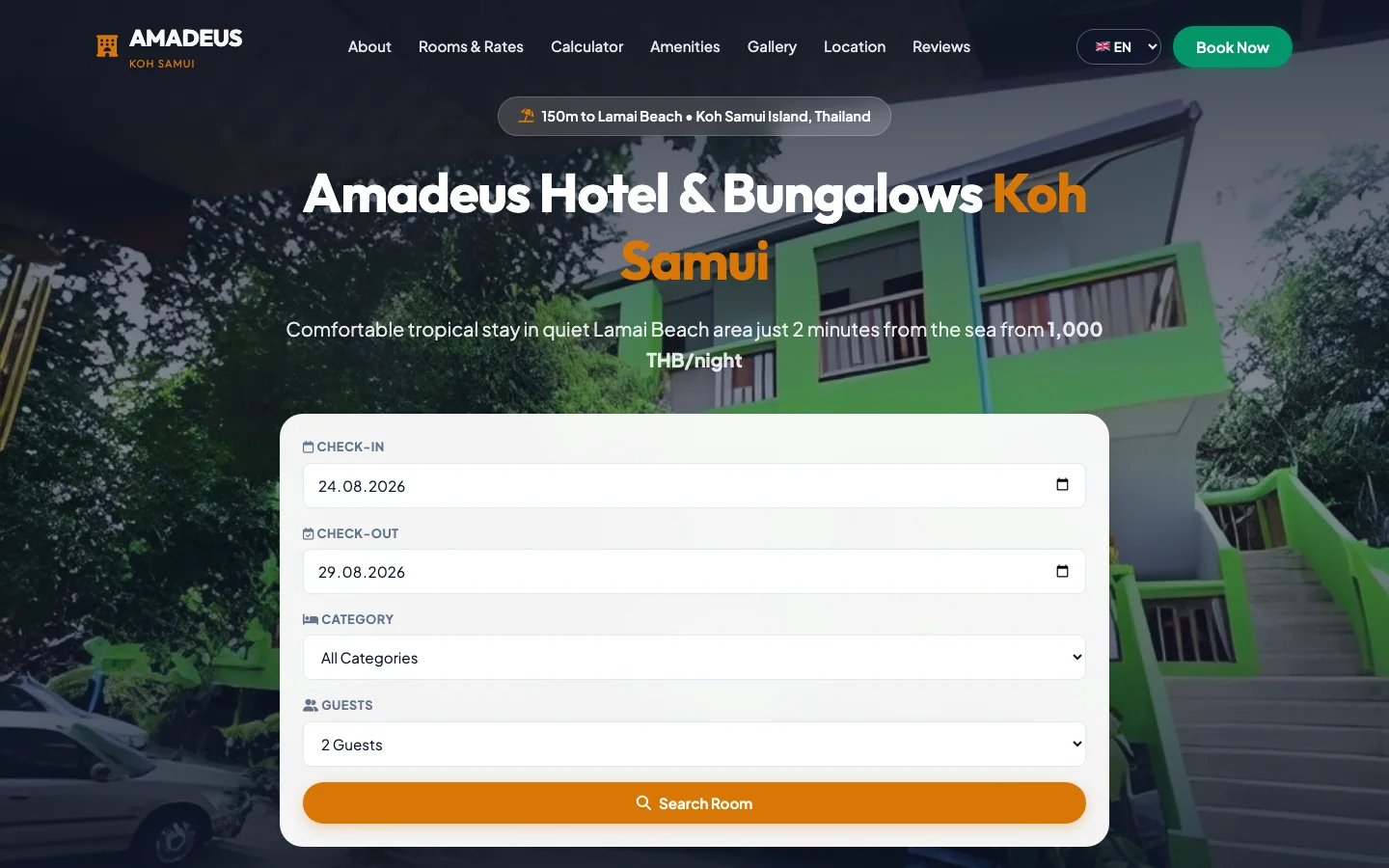 Desktop homepage of the Amadeus Hotel website