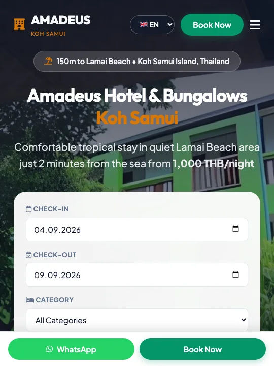 Mobile homepage of the Amadeus Hotel website